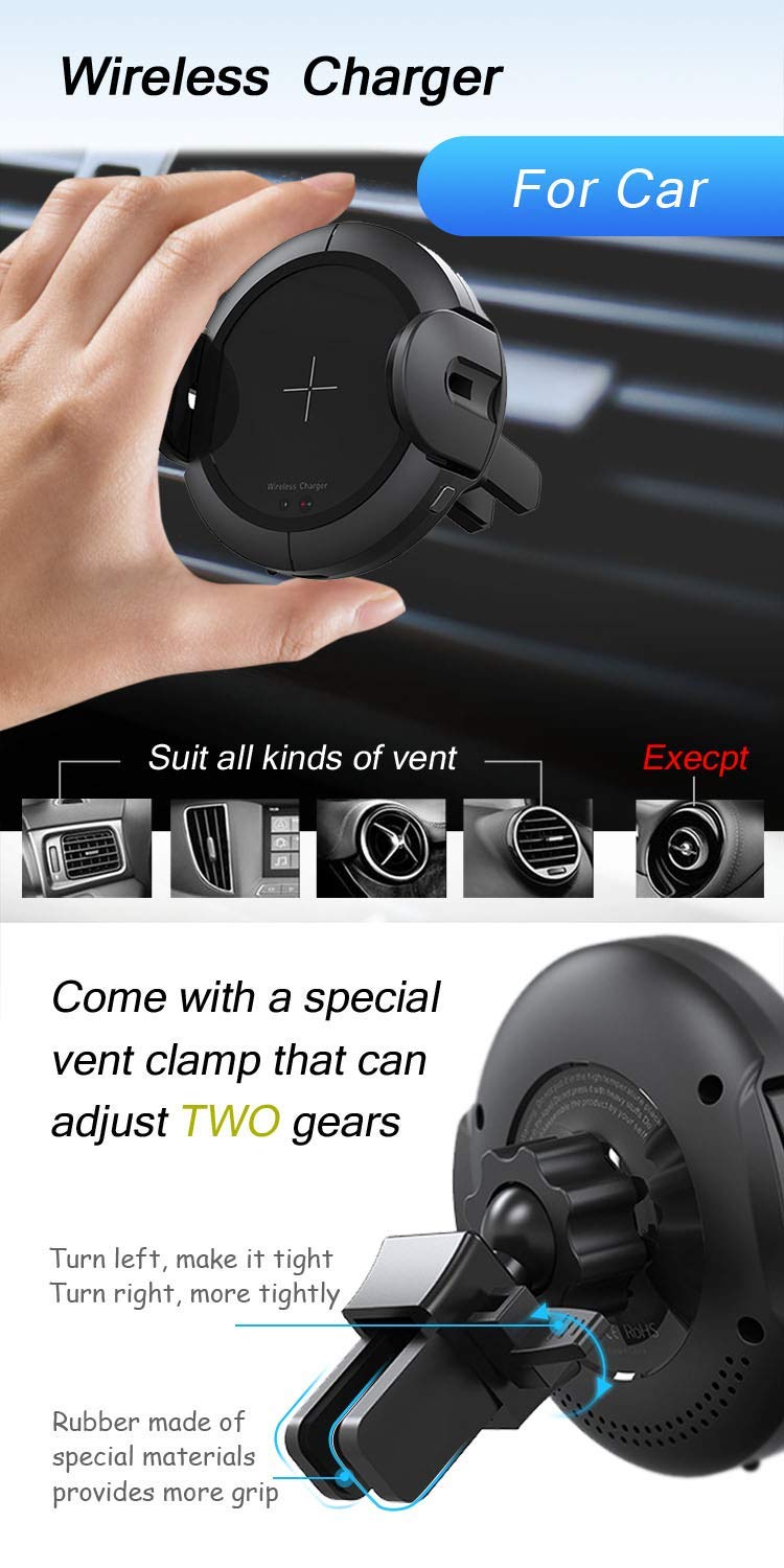 IdealTech 2019 New Wireless Car Charger Mount Phone holder Automatic Open Clamp Air Vent Mount with Infrared Motion Sensor for iPhone Xs Max X XR Samsung S9/S8/S7/S6+ (15Watt) Qi Fast Charging