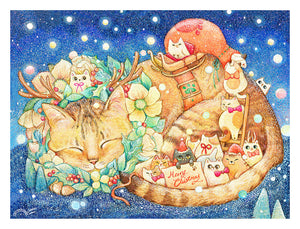 1200 Piece Premium 2D Puzzles - Cotton Lion - Christmas Night & Cats